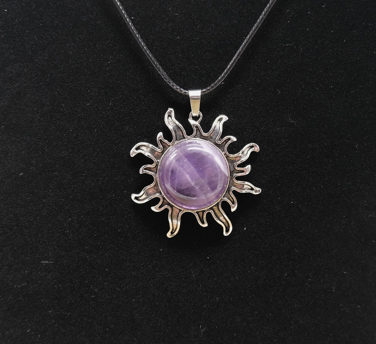 Necklace With Purple Amethyst Flame Sun Charm