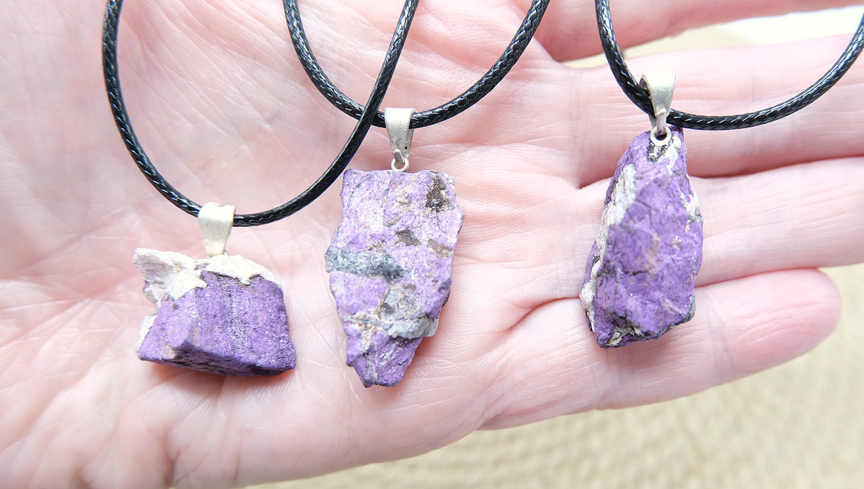 Purpurite with Heterosite Rough Pendant Necklace
