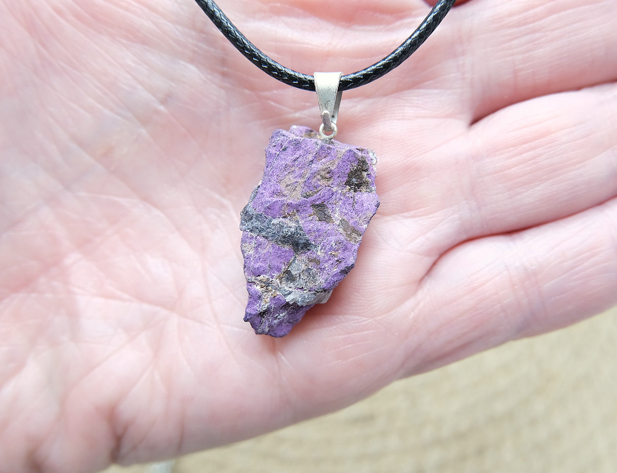 Purpurite with Heterosite Rough Pendant Necklace