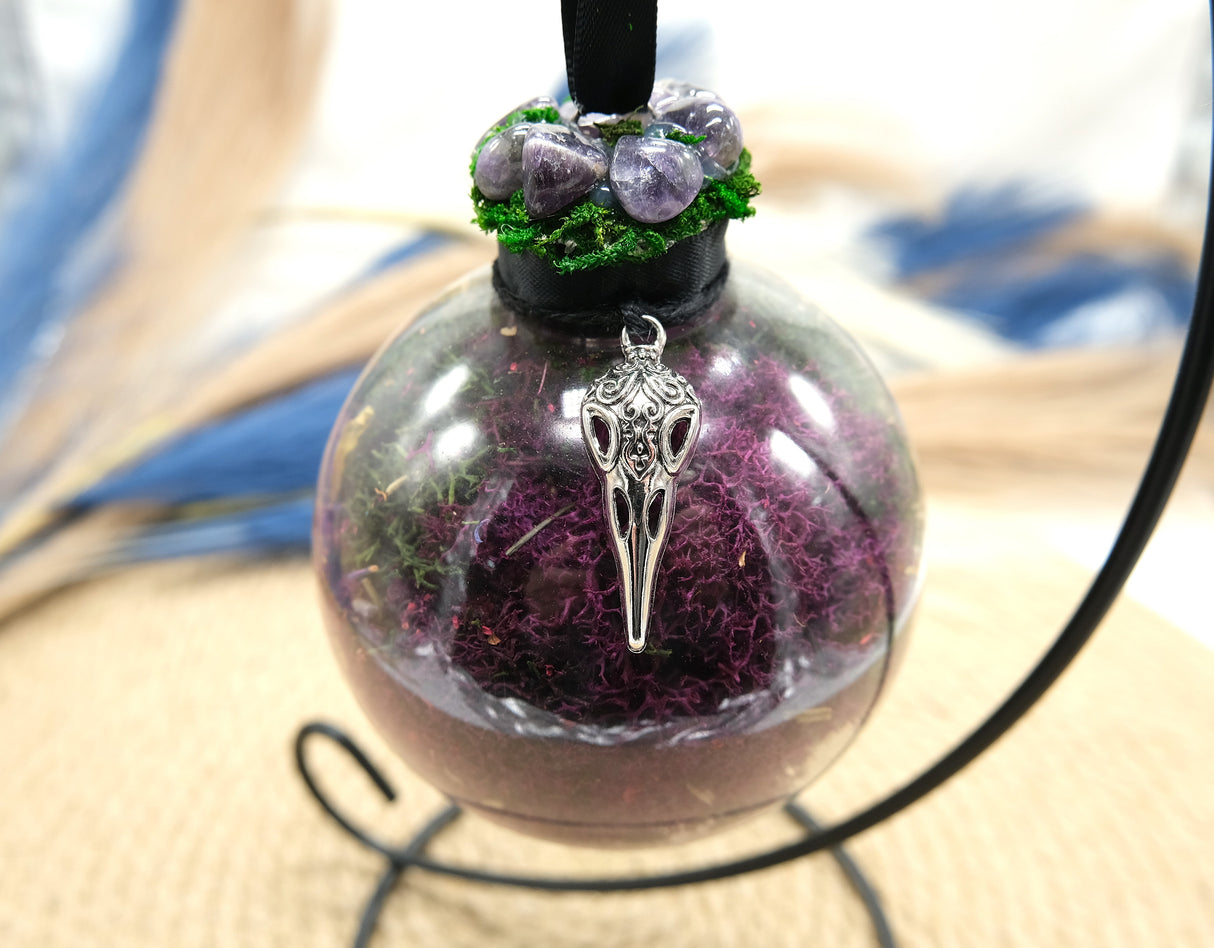 Raven Skull Witch Ball - Witchy Decor