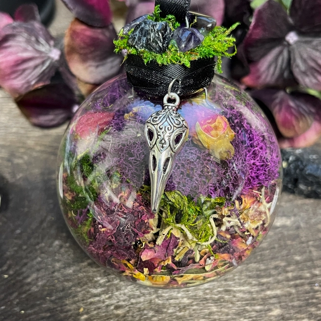 Raven Skull Witch Ball - Witchy Decor