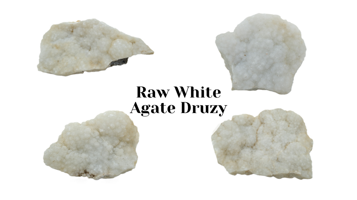 Raw White Agate Druzy Crystal Geode Clusters | Many Sizes