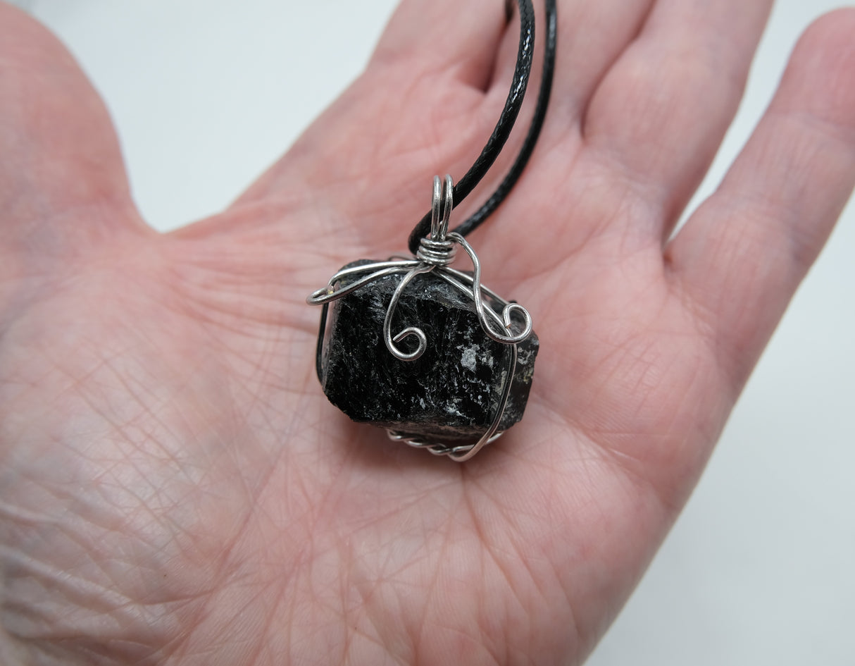Raw Black Tourmaline Wire Wrapped Pendant Necklace | Rough Natural Tourmaline Pendant