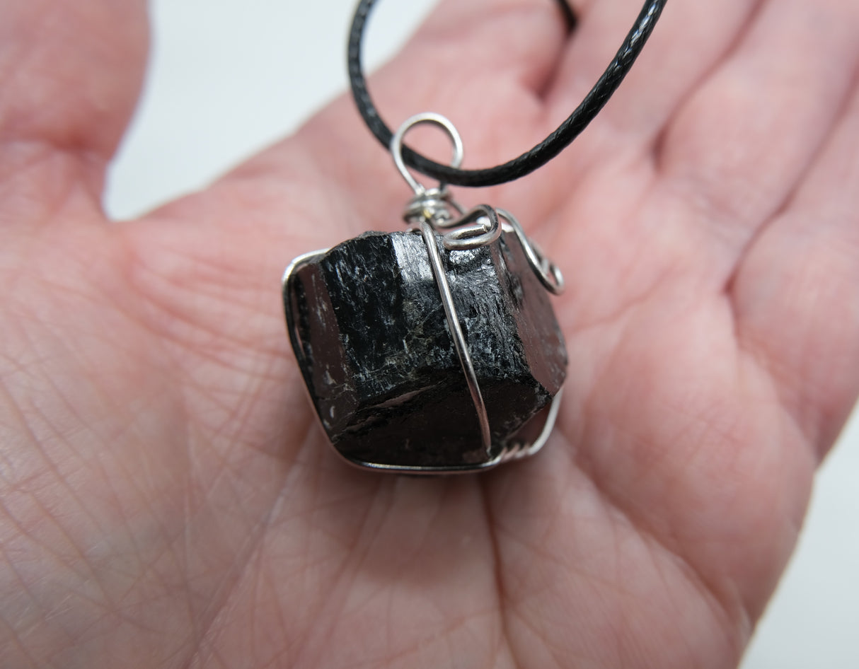 Raw Black Tourmaline Wire Wrapped Pendant Necklace | Rough Natural Tourmaline Pendant
