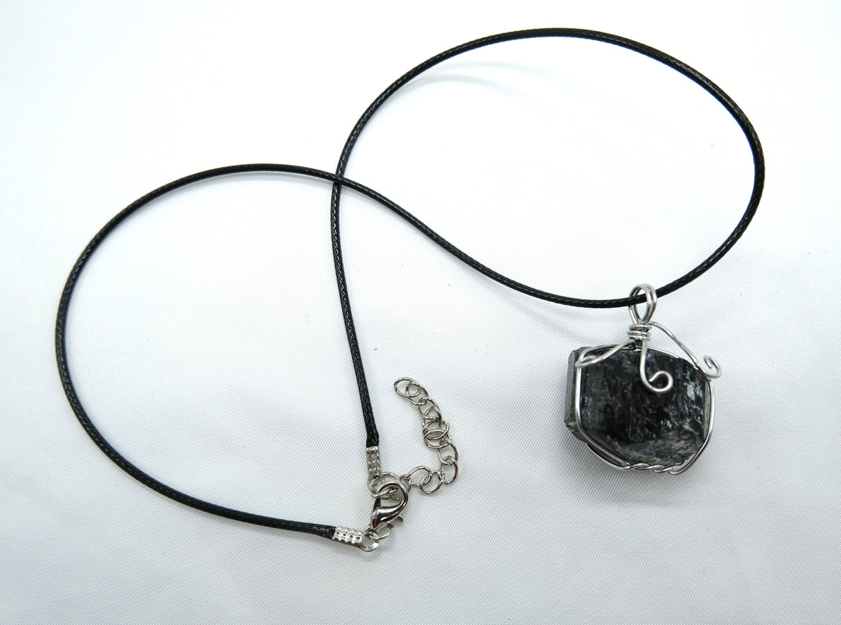 Raw Black Tourmaline Wire Wrapped Pendant Necklace | Rough Natural Tourmaline Pendant