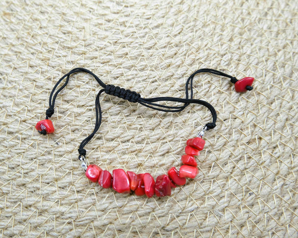 Red Coral Crystal Adjustable Braided Bracelet