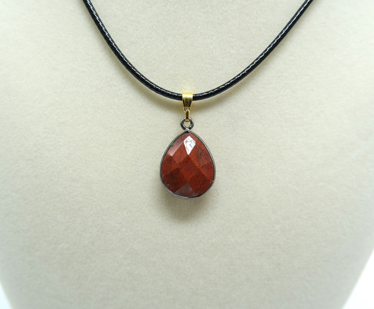 Red Jasper Faceted Pear Pendant Necklace