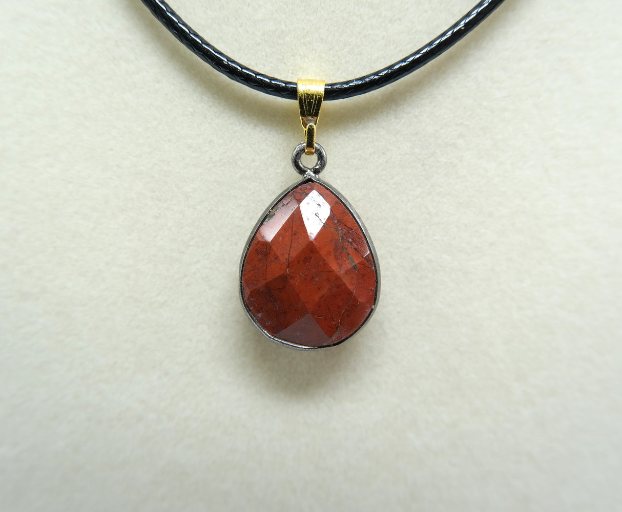 Red Jasper Faceted Pear Pendant Necklace