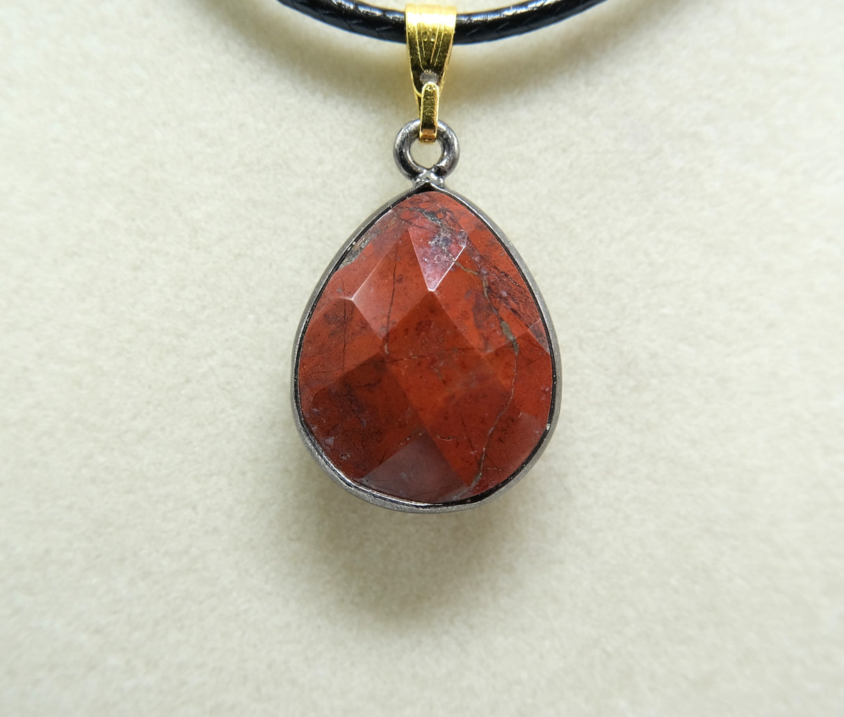 Red Jasper Faceted Pear Pendant Necklace