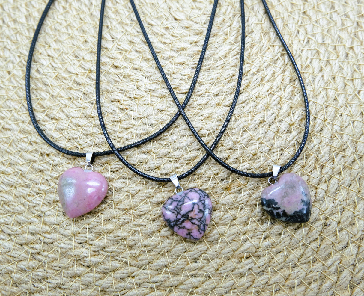 Natural Rhodonite Heart Pendant Necklace | Rhodonite Jewelry
