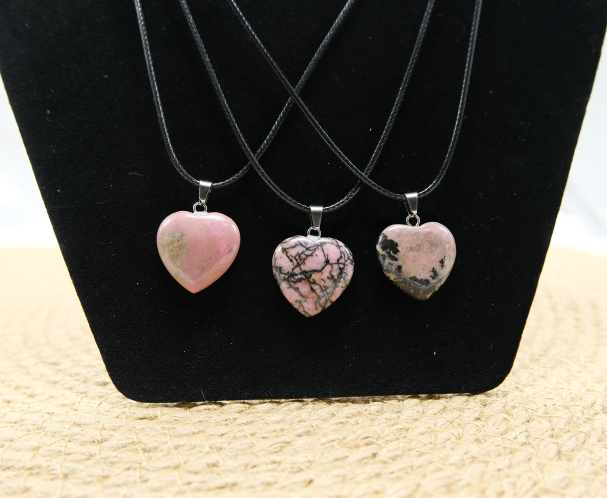 Natural Rhodonite Heart Pendant Necklace | Rhodonite Jewelry