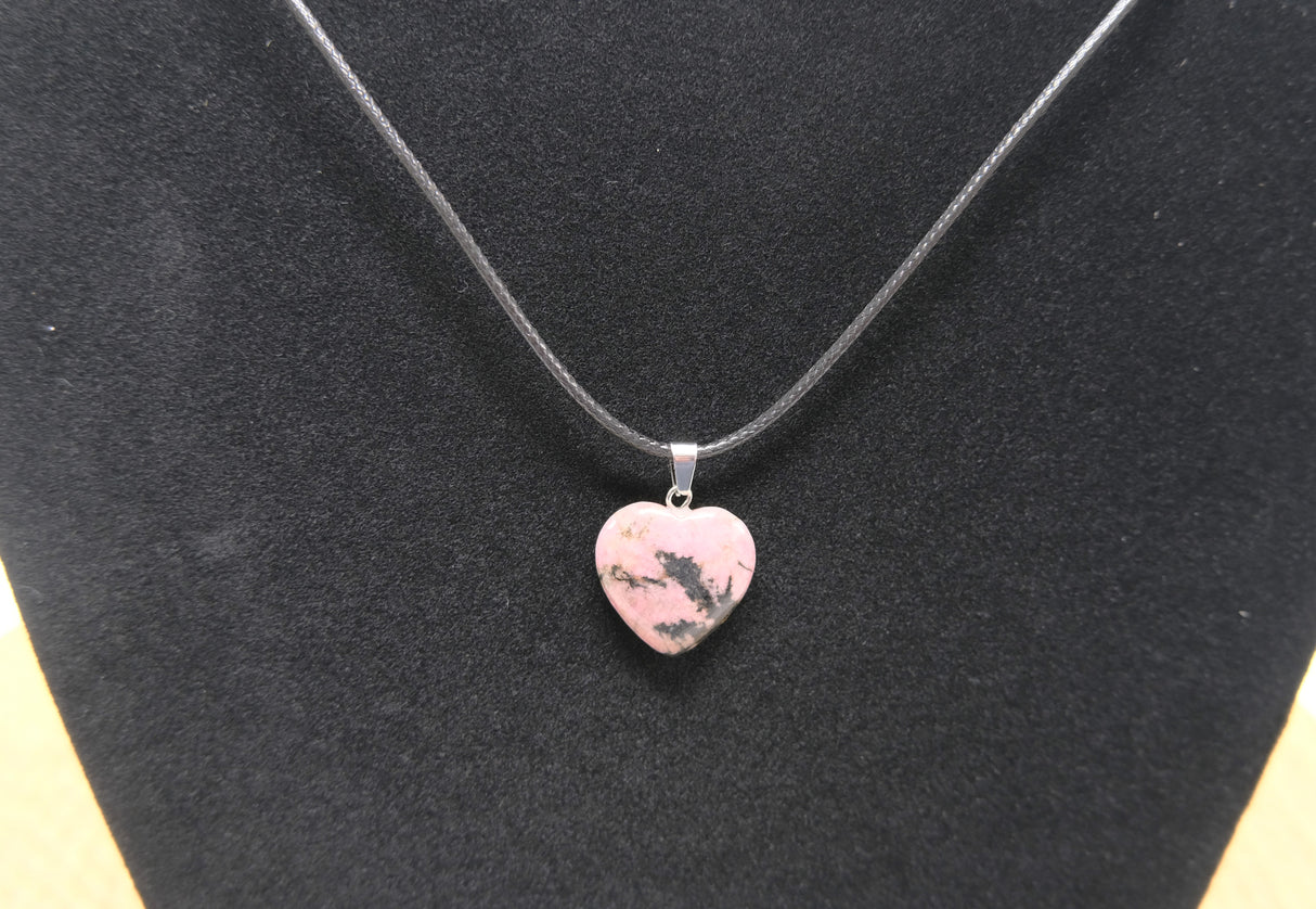 Natural Rhodonite Heart Pendant Necklace | Rhodonite Jewelry