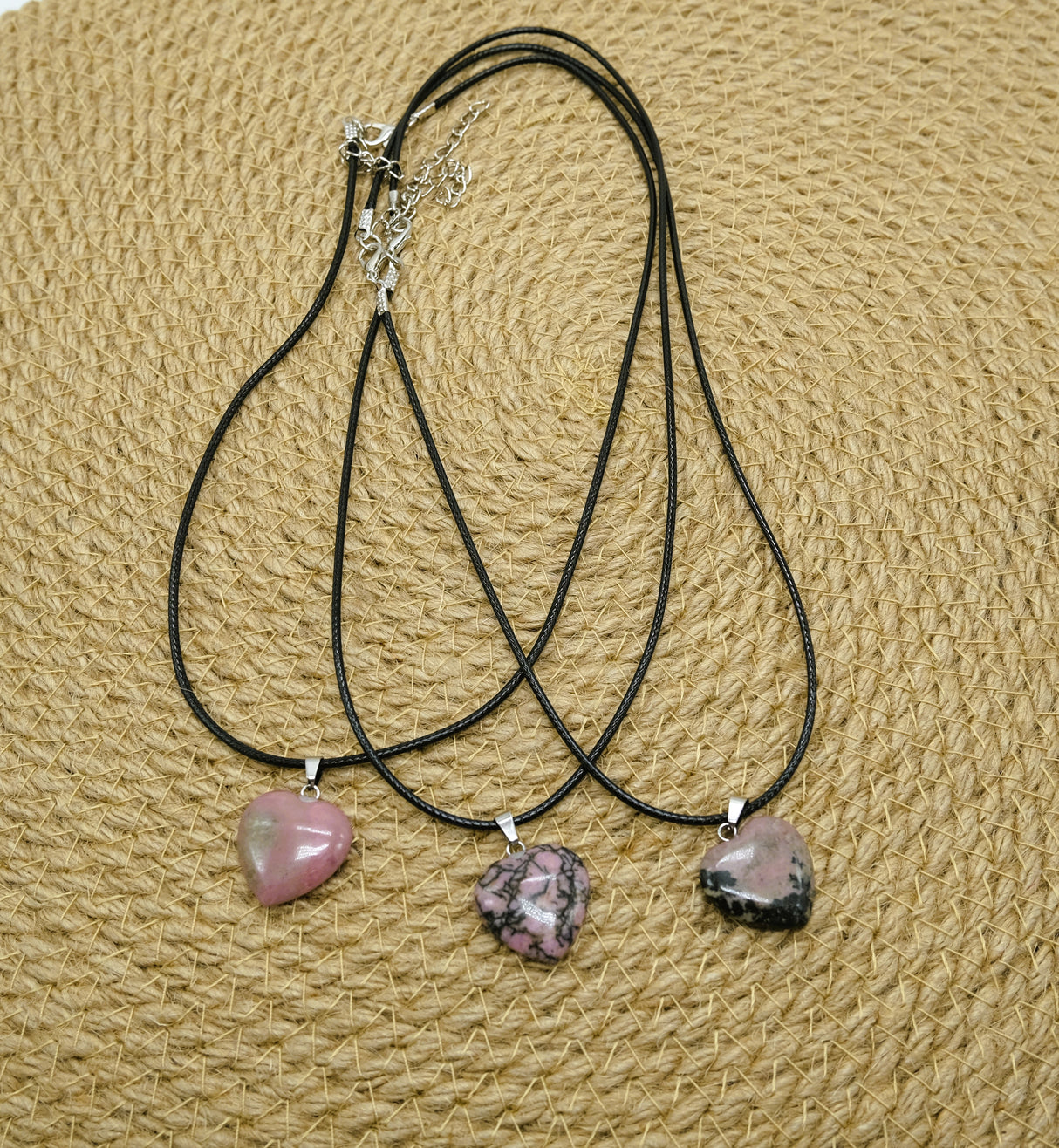 Natural Rhodonite Heart Pendant Necklace | Rhodonite Jewelry