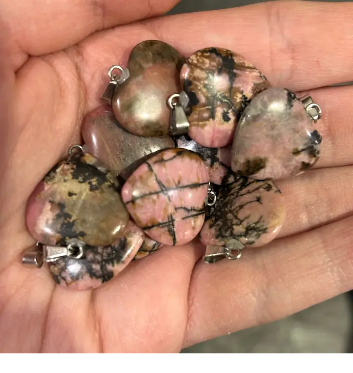 Natural Rhodonite Heart Pendant Necklace | Rhodonite Jewelry