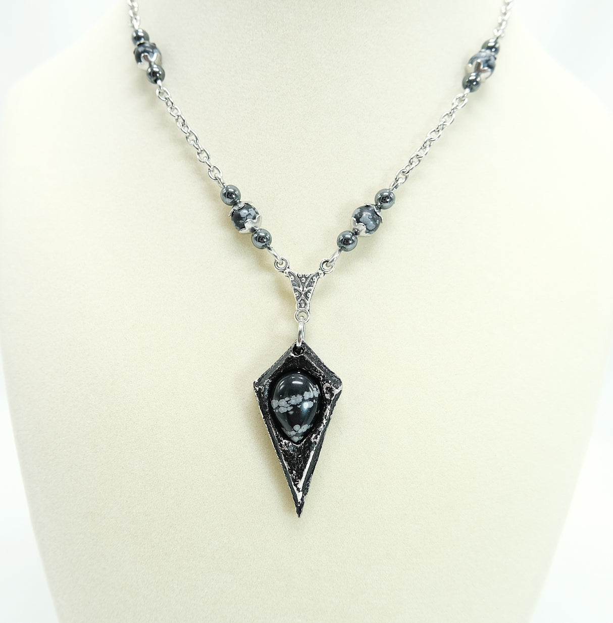 Snowflake Obsidian Pendulum Pendant Necklace