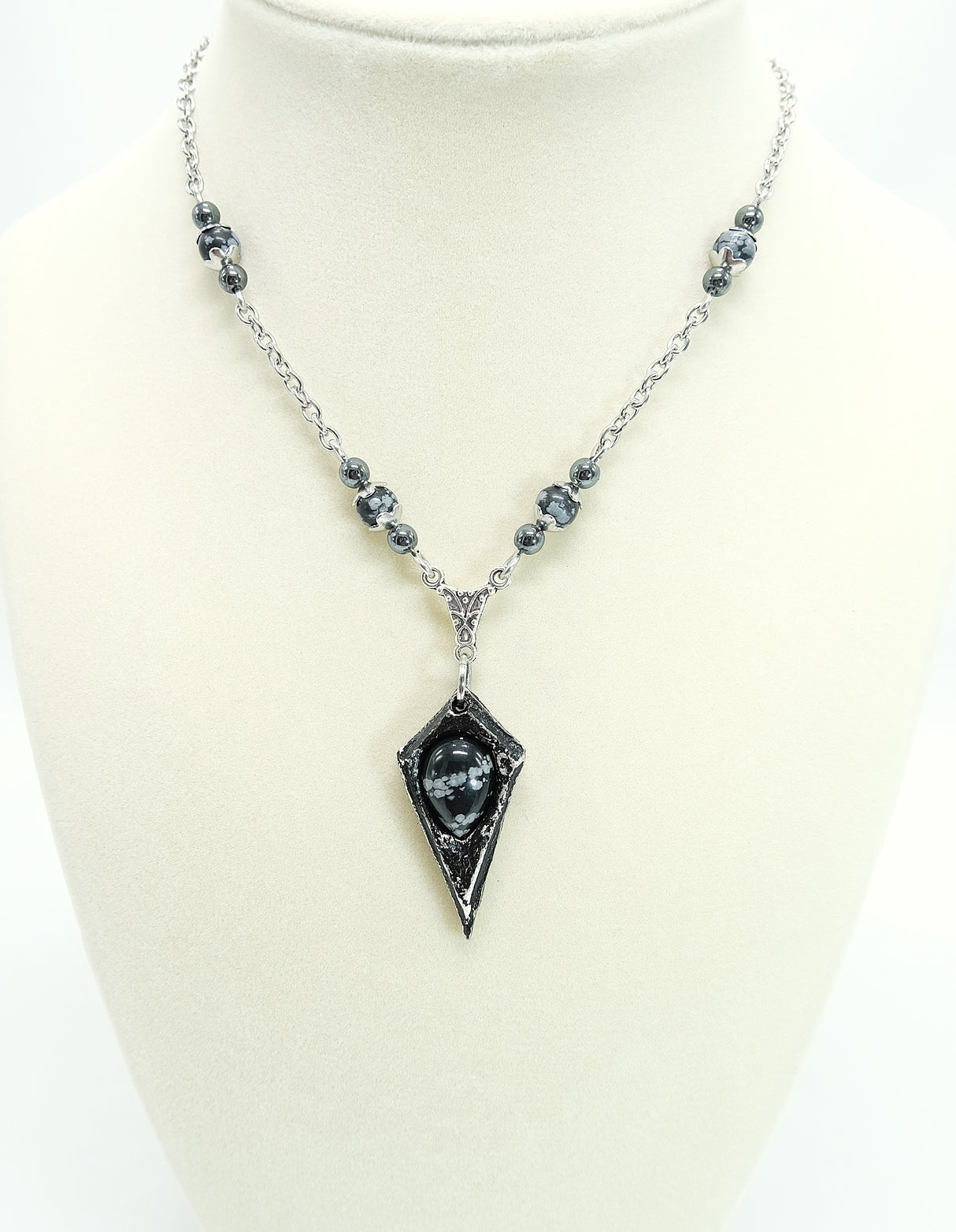 Snowflake Obsidian Pendulum Pendant Necklace
