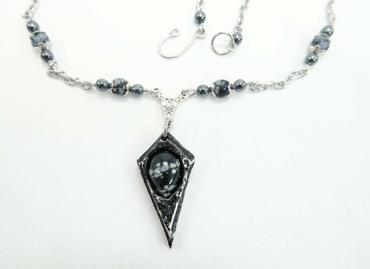 Snowflake Obsidian Pendulum Pendant Necklace