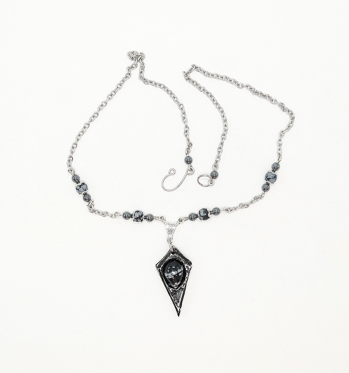 Snowflake Obsidian Pendulum Pendant Necklace