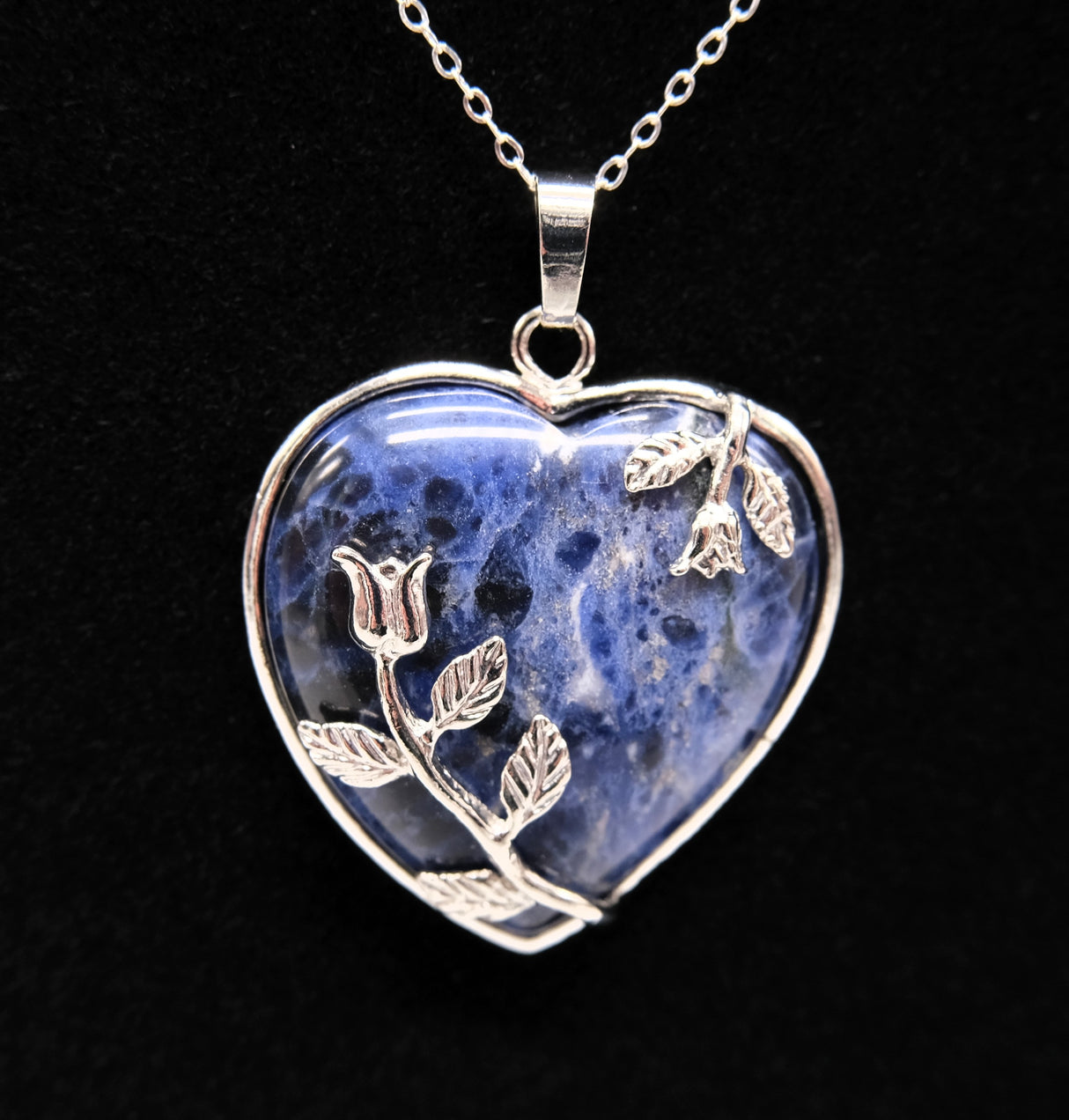 Sodalite Crystal Heart Necklace | Crystal for Communication | Natural Polished Sodalite | Reiki Charged