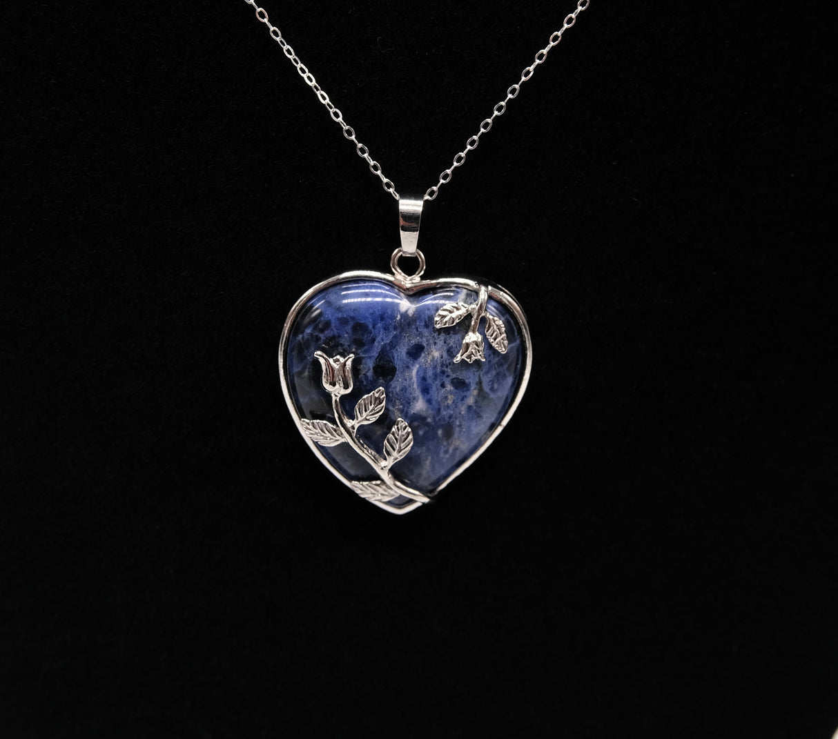 Sodalite Crystal Heart Necklace | Crystal for Communication | Natural Polished Sodalite | Reiki Charged