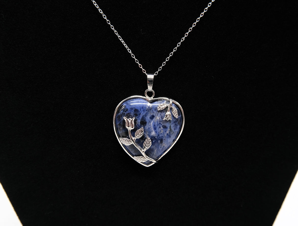 Sodalite Crystal Heart Necklace | Crystal for Communication | Natural Polished Sodalite | Reiki Charged