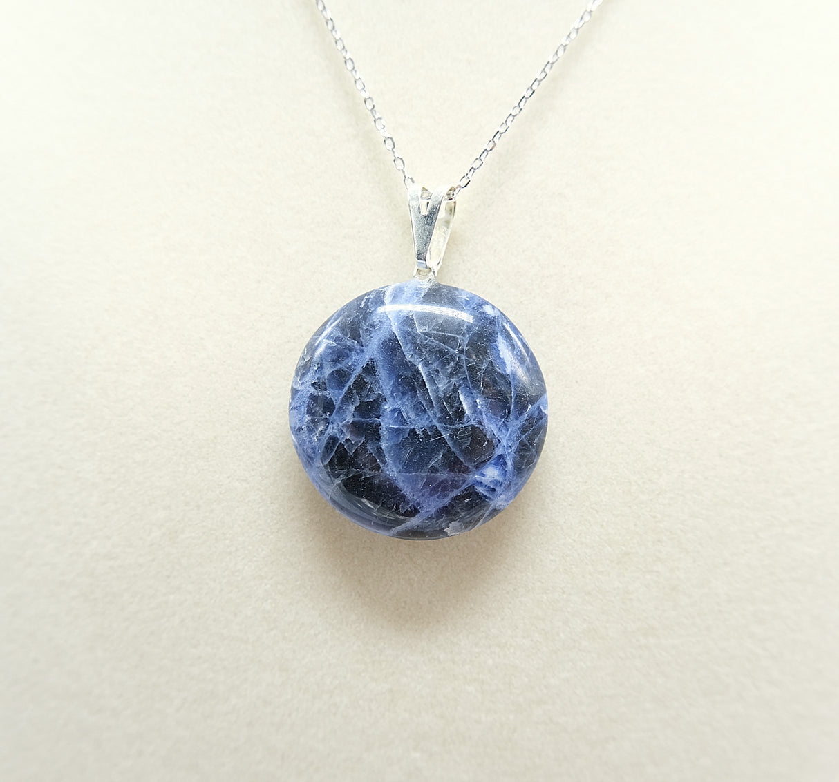 Sodalite Crystal Round Pendant Necklace | Crystal for Communication | Natural Polished Sodalite