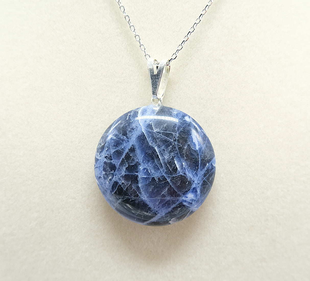 Sodalite Crystal Round Pendant Necklace | Crystal for Communication | Natural Polished Sodalite