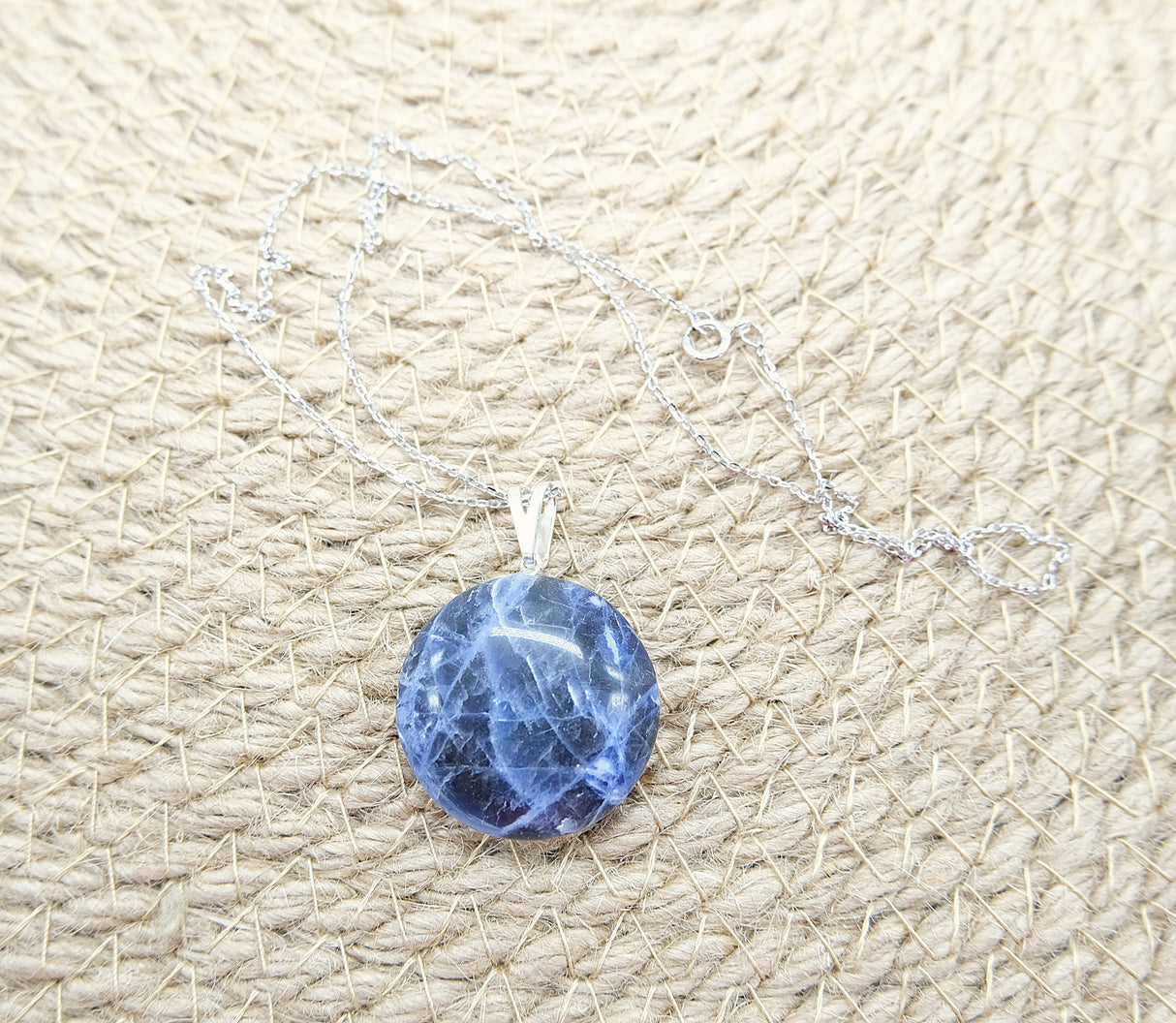 Sodalite Crystal Round Pendant Necklace | Crystal for Communication | Natural Polished Sodalite