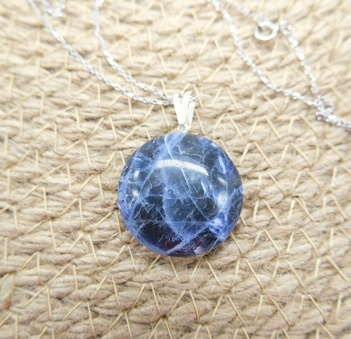 Sodalite Crystal Round Pendant Necklace | Crystal for Communication | Natural Polished Sodalite