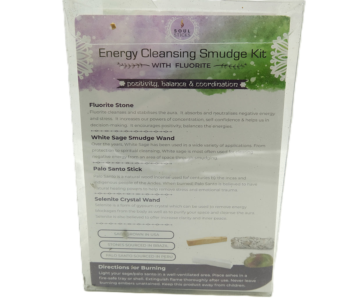 Energy Cleansing Smudge Kit with Fluorite or Rose Quartz