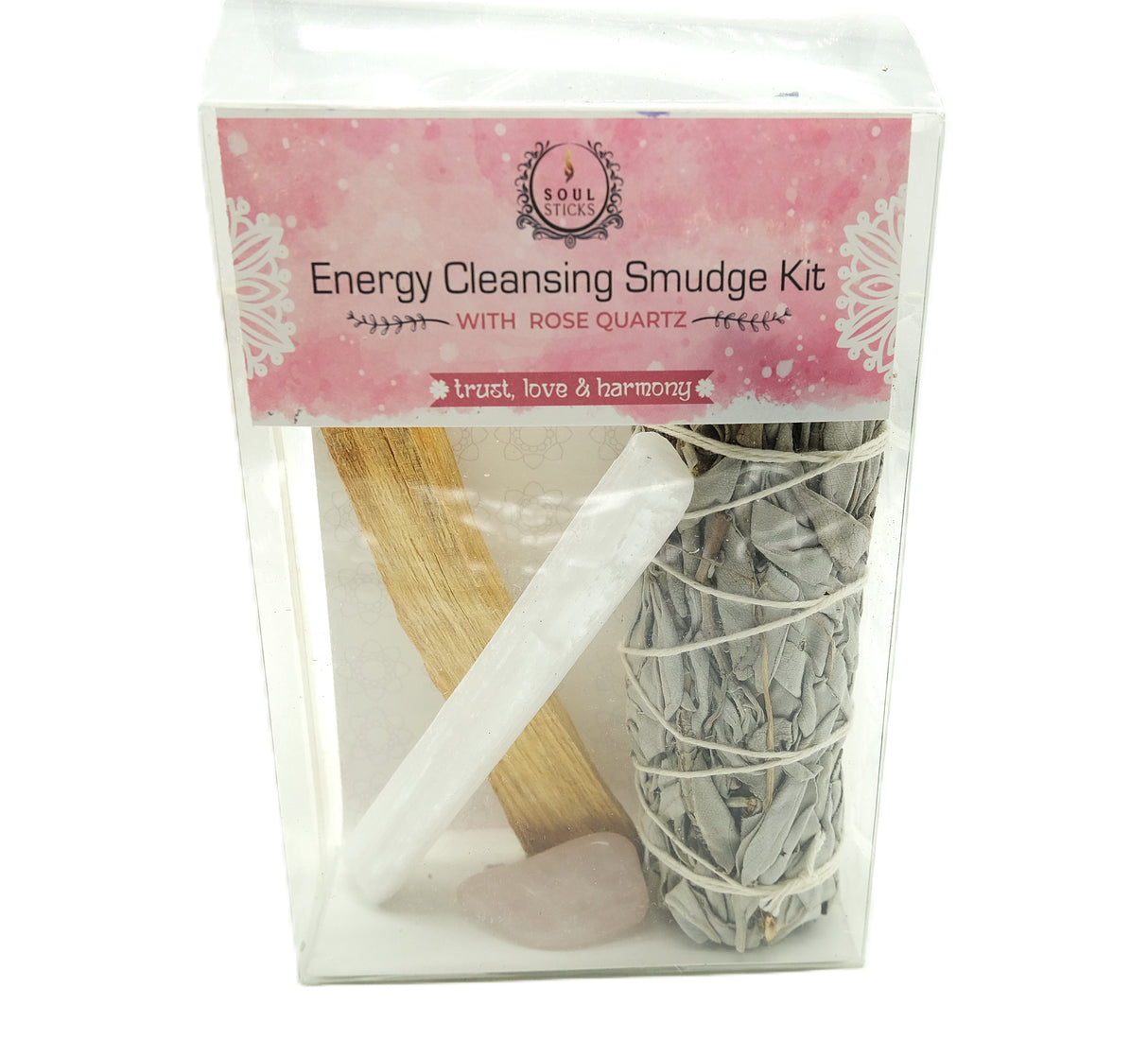 Energy Cleansing Smudge Kit with Fluorite or Rose Quartz