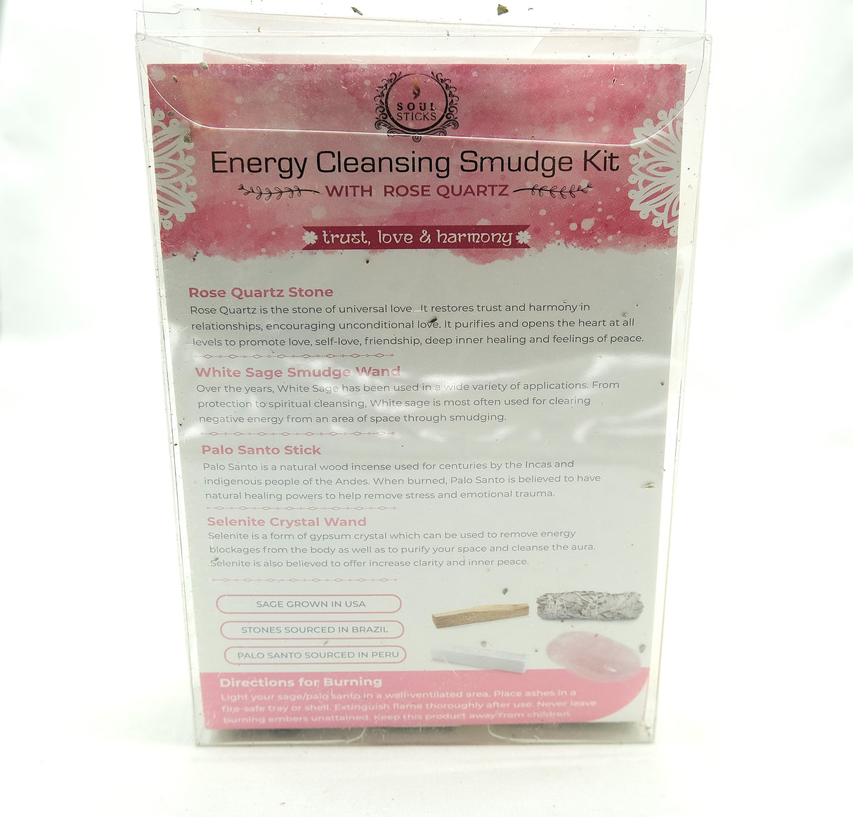 Energy Cleansing Smudge Kit with Fluorite or Rose Quartz