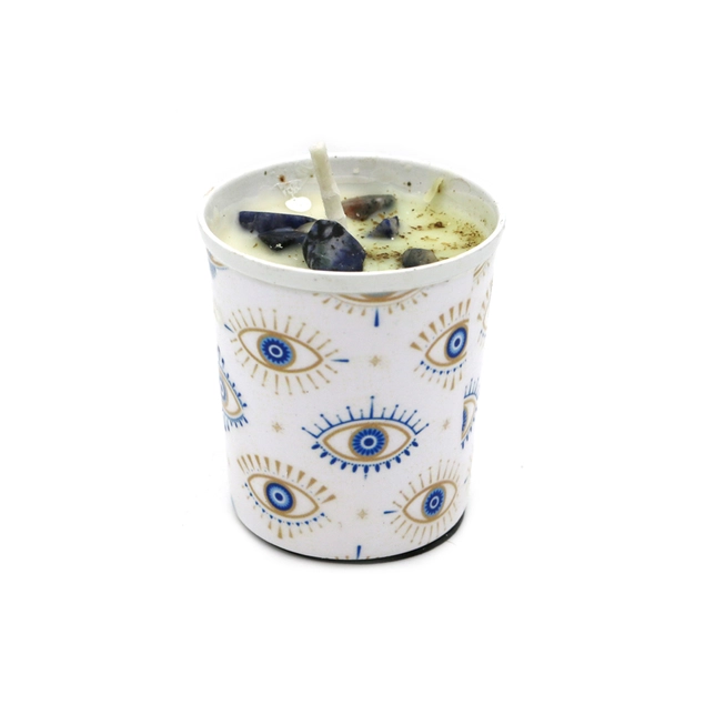 Evil Eye Scented Candle with Herbs and Lapis Lazuli Crystals | Reiki Charged