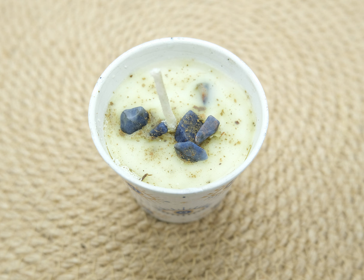 Evil Eye Scented Candle with Herbs and Lapis Lazuli Crystals | Reiki Charged
