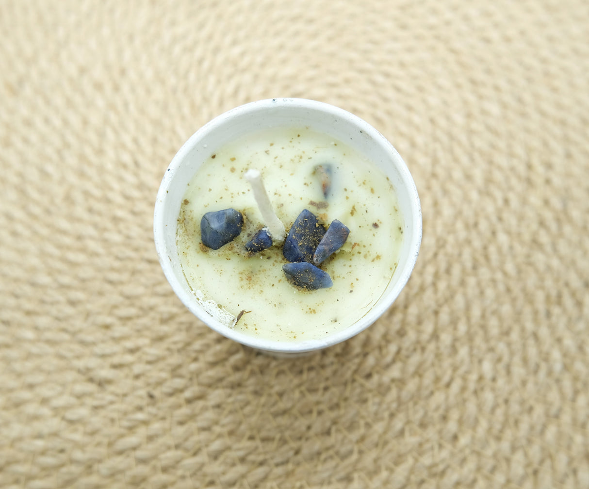 Evil Eye Scented Candle with Herbs and Lapis Lazuli Crystals | Reiki Charged