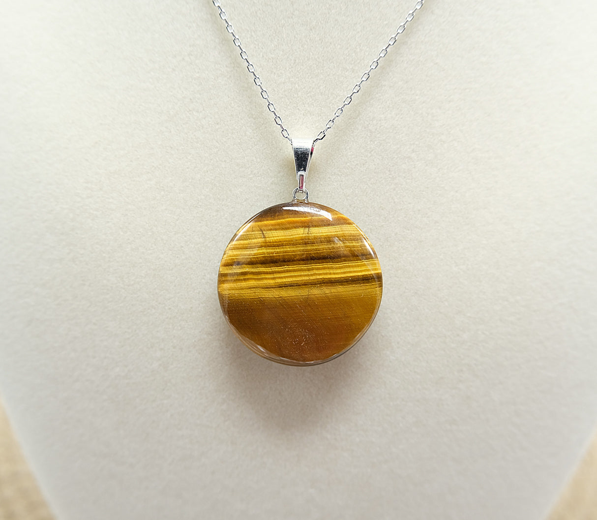 Tiger's Eye Crystal Round Pendant Necklace