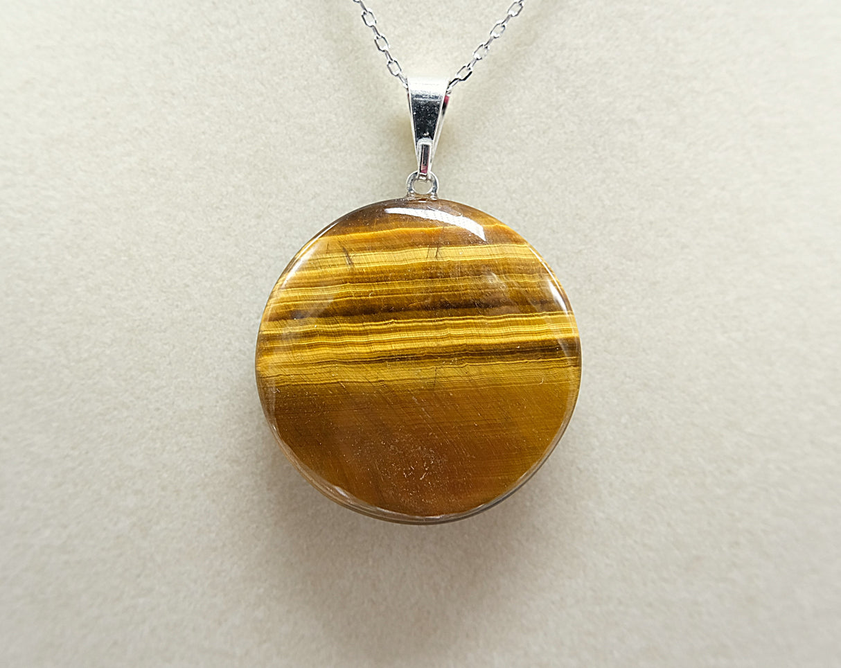 Tiger's Eye Crystal Round Pendant Necklace