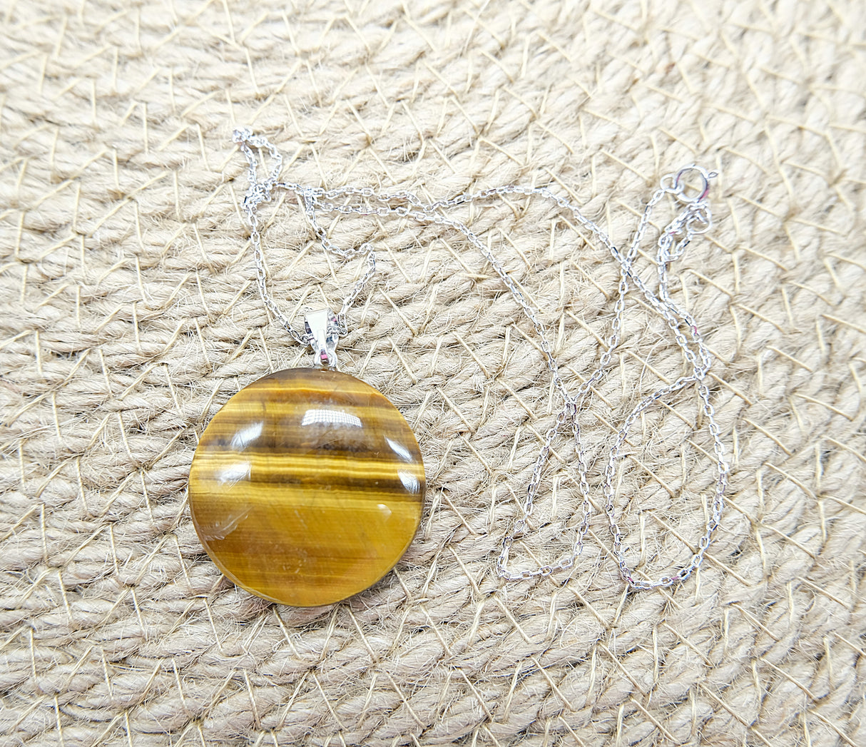 Tiger's Eye Crystal Round Pendant Necklace