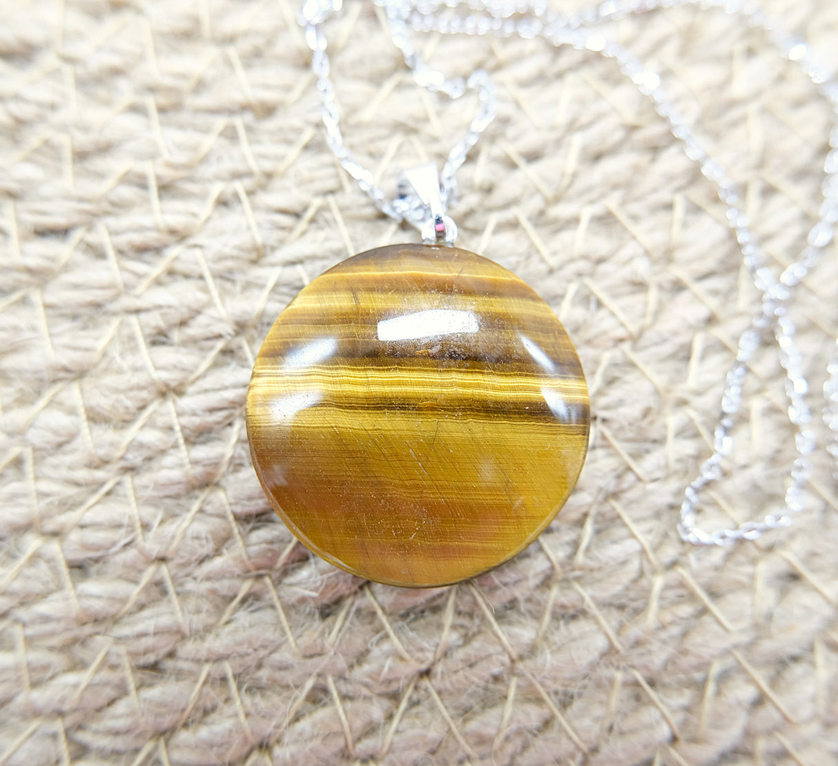 Tiger's Eye Crystal Round Pendant Necklace