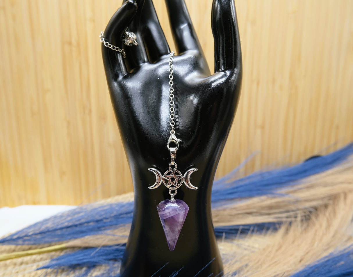 Triple Moon Goddess Amethyst Pendulum