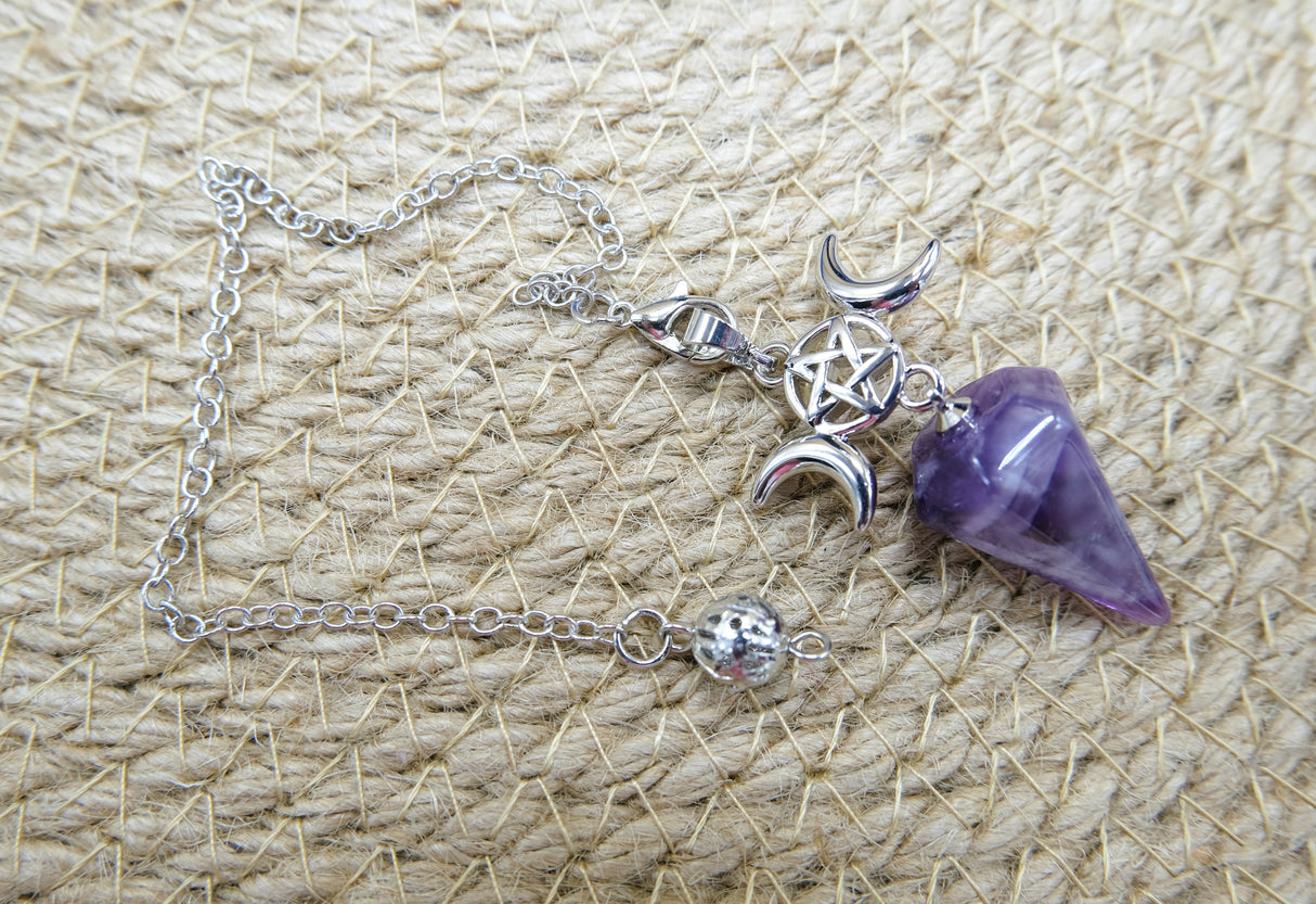 Triple Moon Goddess Amethyst Pendulum