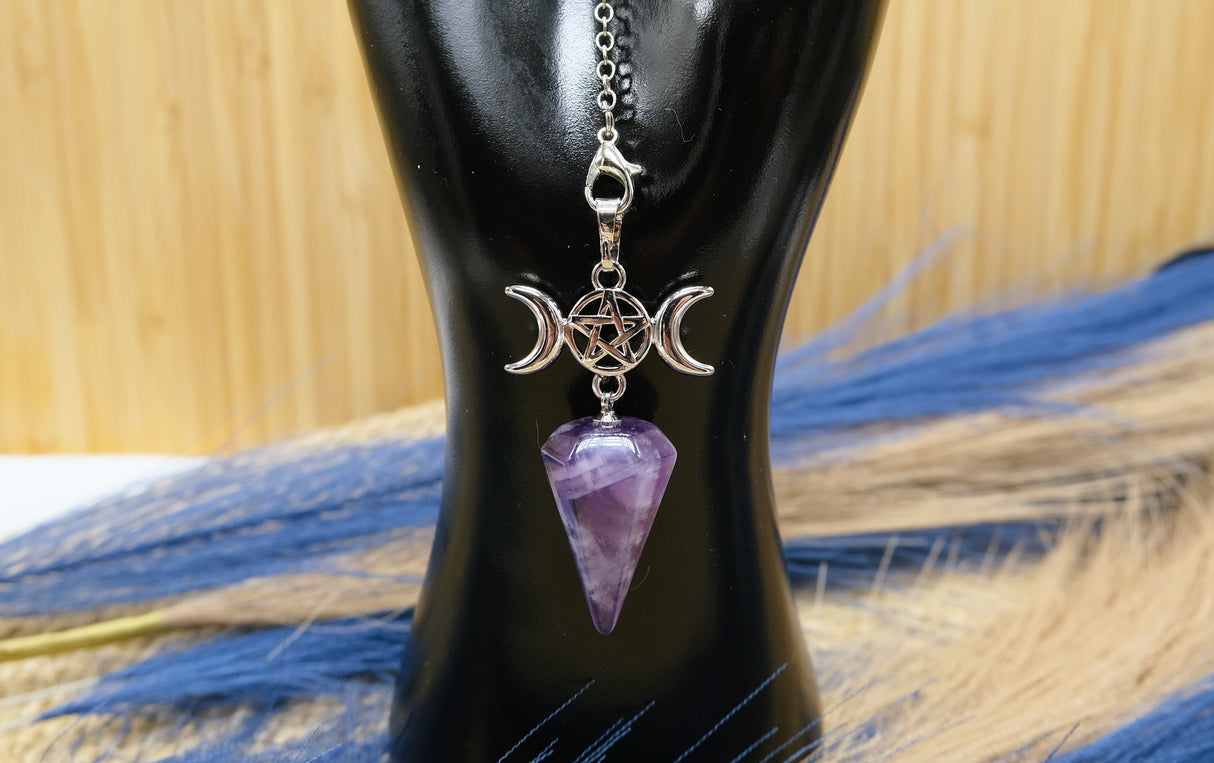 Triple Moon Goddess Amethyst Pendulum