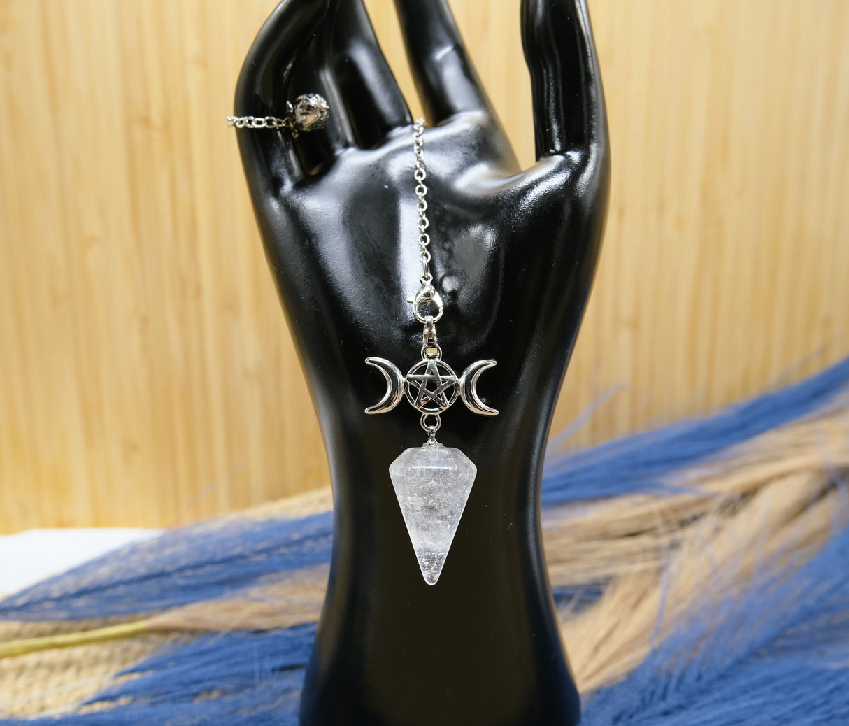 Triple Moon Goddess Clear Quartz Pendulum