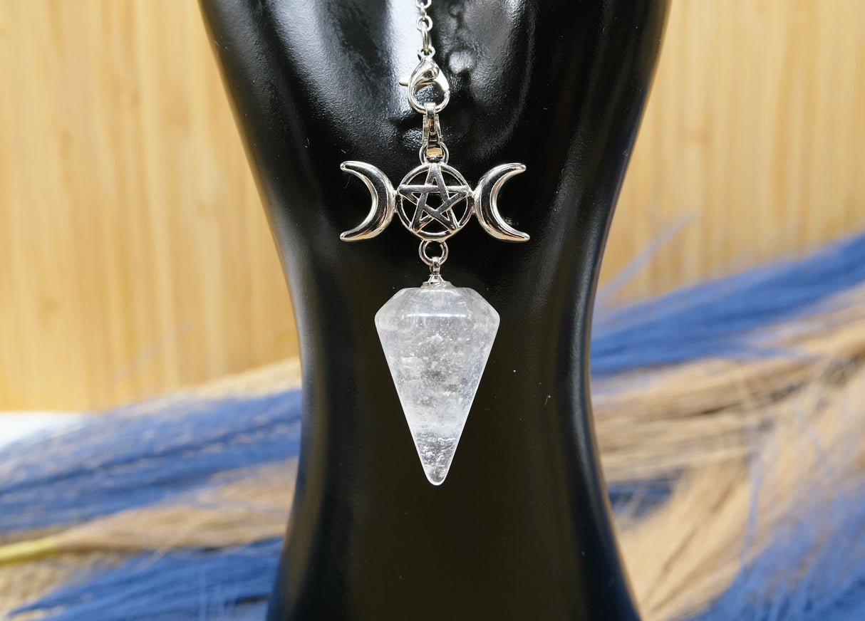 Triple Moon Goddess Clear Quartz Pendulum
