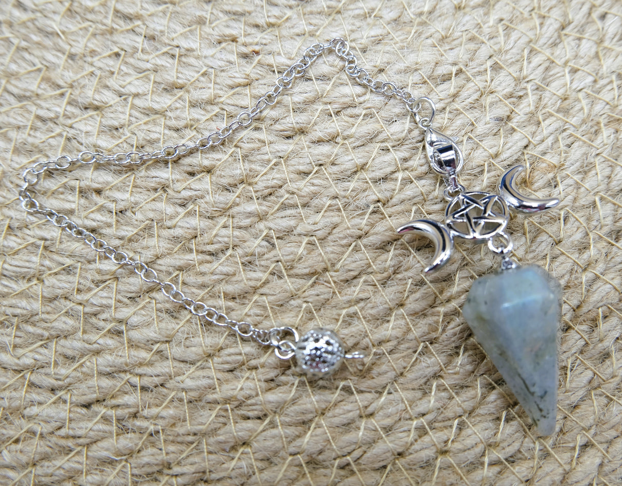 Triple Moon Goddess Labradorite Pendulum