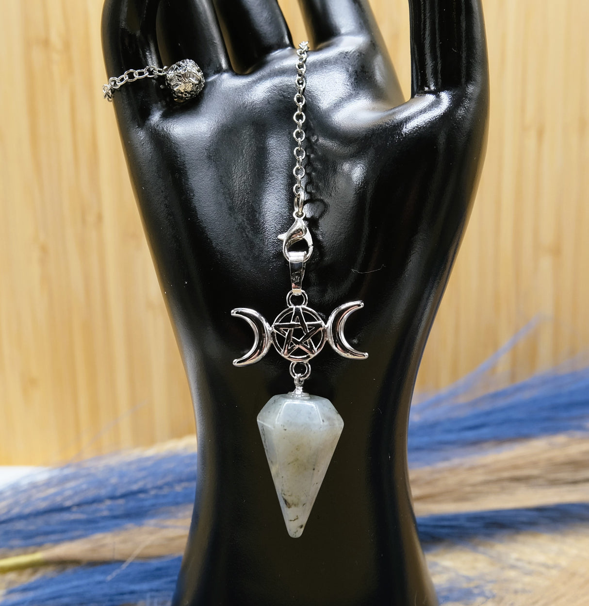 Triple Moon Goddess Labradorite Pendulum