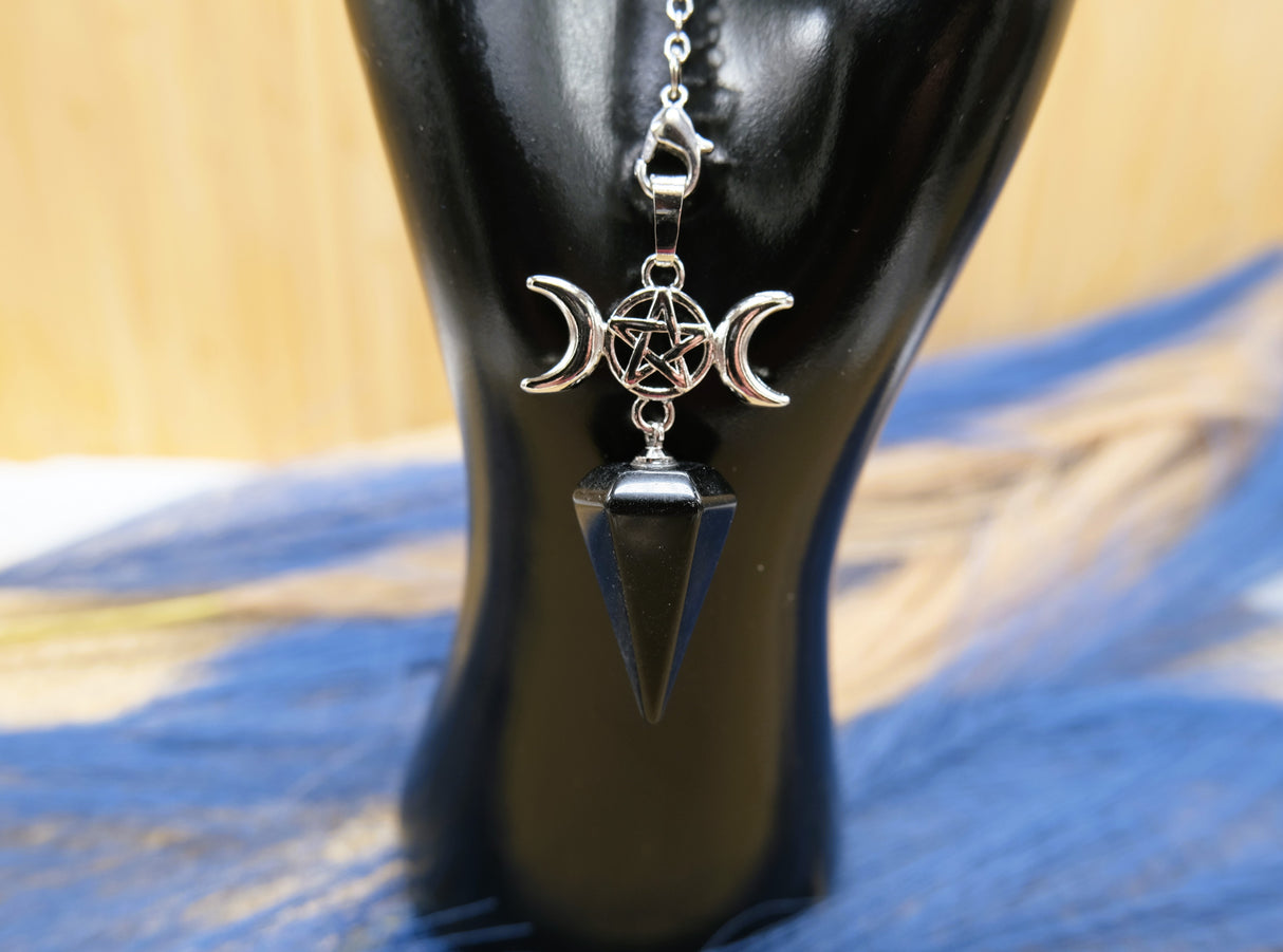Triple Moon Goddess Obsidian Pendulum