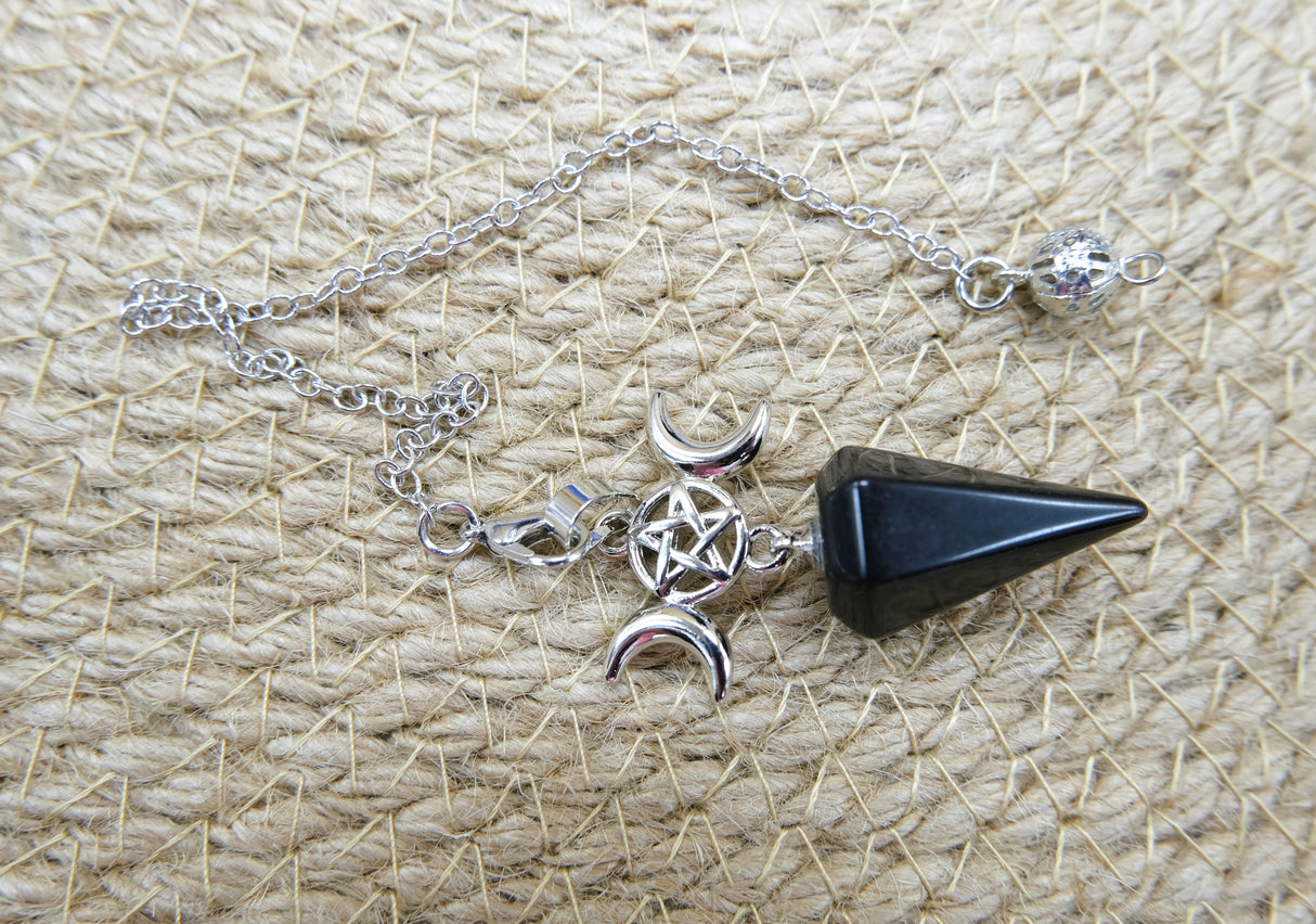 Triple Moon Goddess Obsidian Pendulum