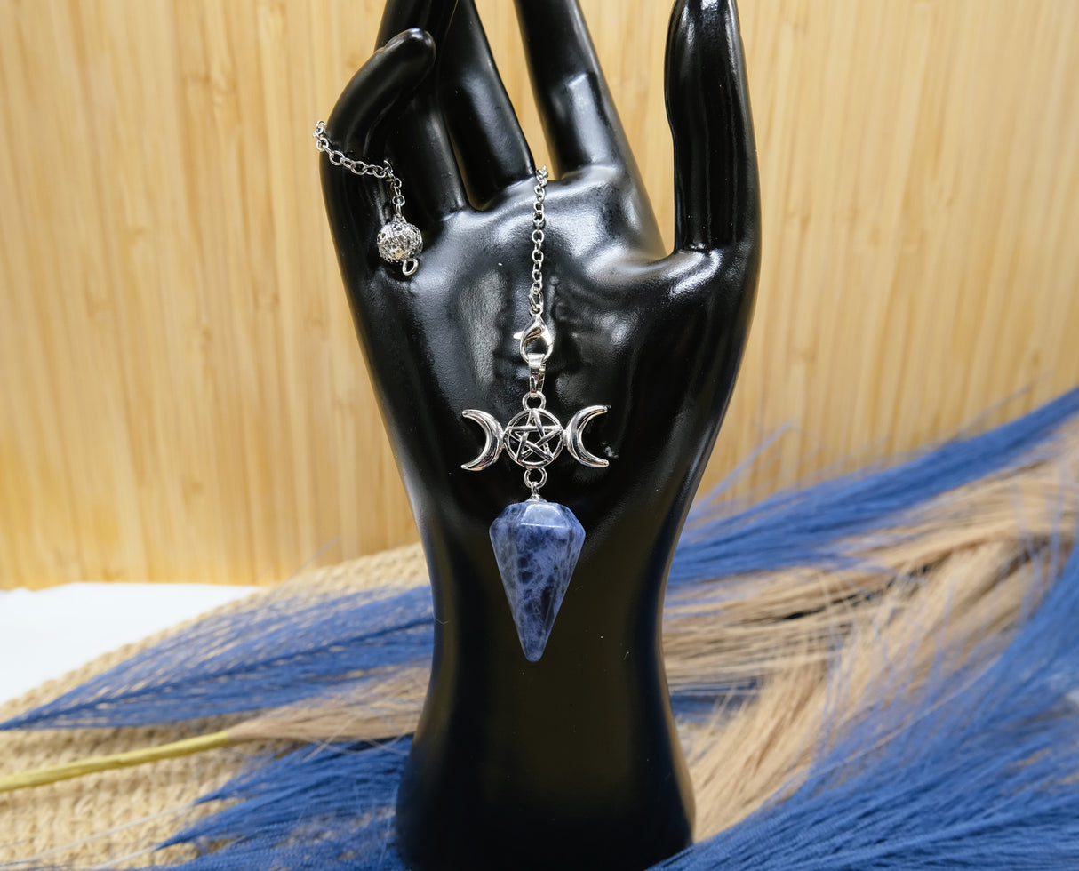 Triple Moon Goddess Sodalite Pendulum