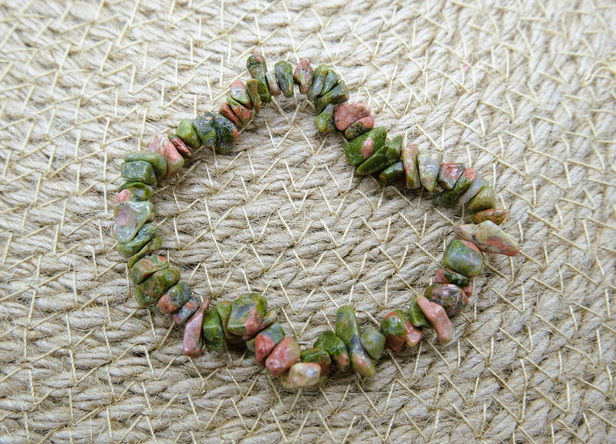 Natural Unakite Gemstone Chip Stretch Bracelet